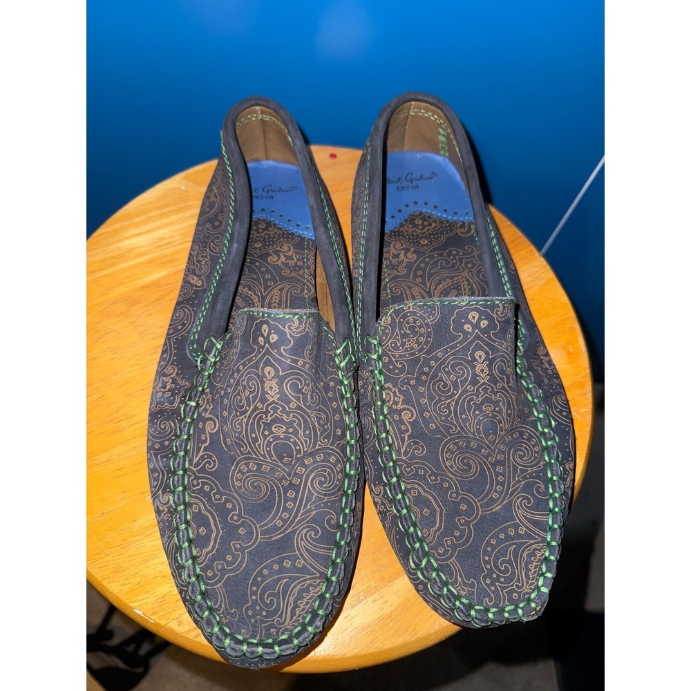 Robert Graham Mens Navy Paisley Laser Etched Suede Driving Loafers‎ Size 8.5